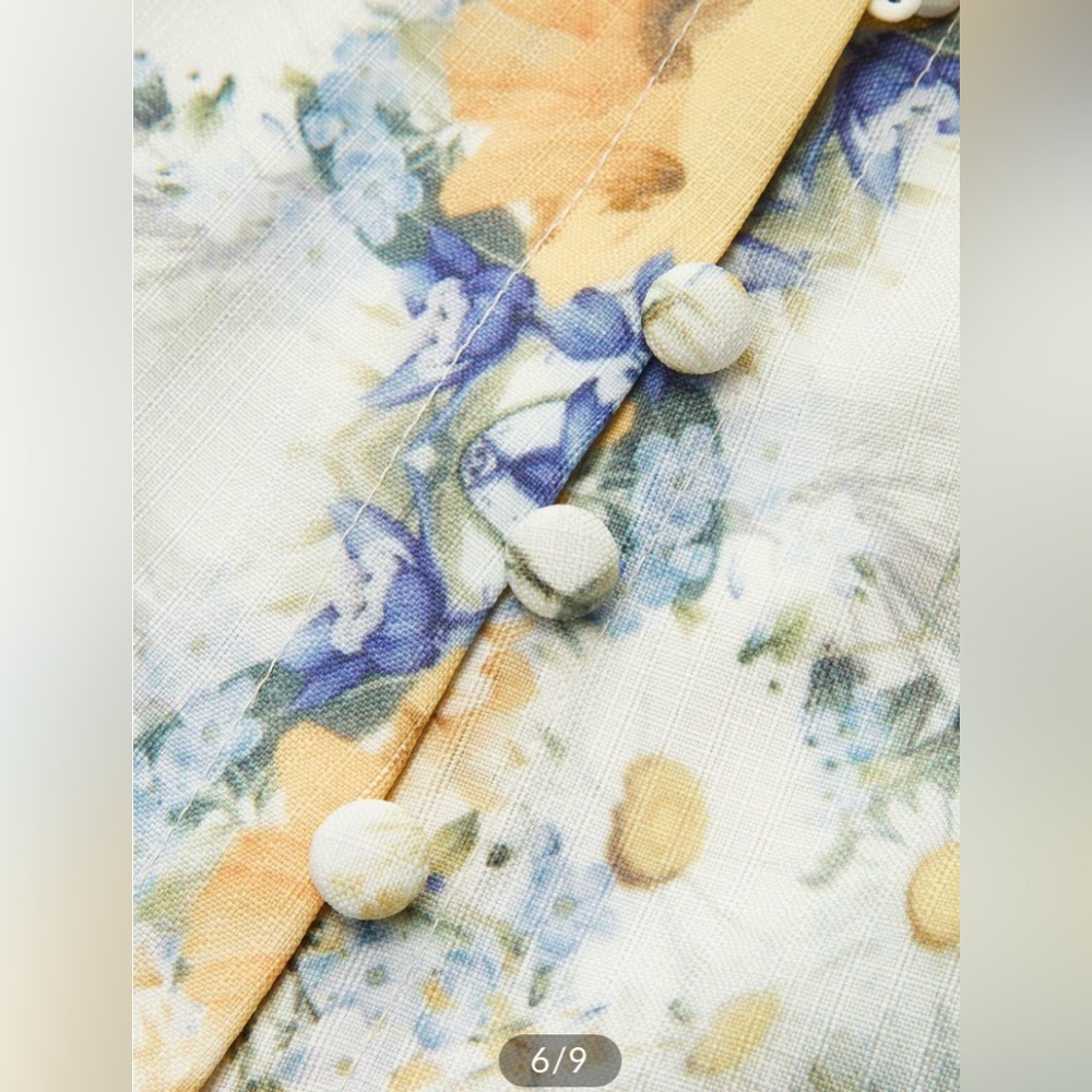 Commense Floral Belted Long Sleeve Midi Dress in Cream, Yellow and Blue - Picture 4 of 8